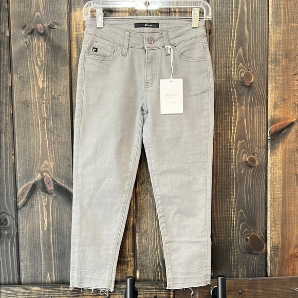 NWT Kancan Estilo Cropped Jeans 25 Grey 3 Stretch Raw Hem Boho Chic Spring Denim - Picture 1 of 6